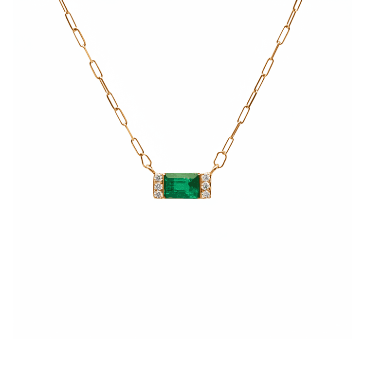 Collar dije esmeralda rectangular con diamantes