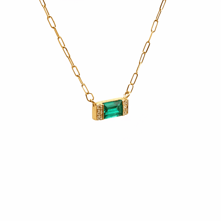 Collar dije esmeralda rectangular con diamantes