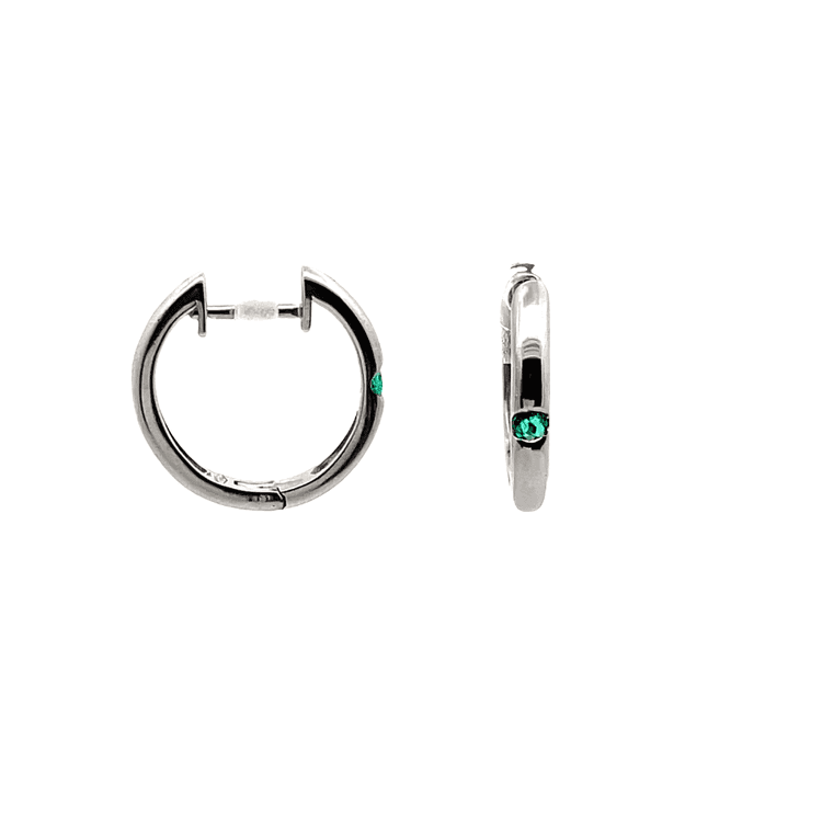 Candongas lisas media caña con esmeralda 14mm