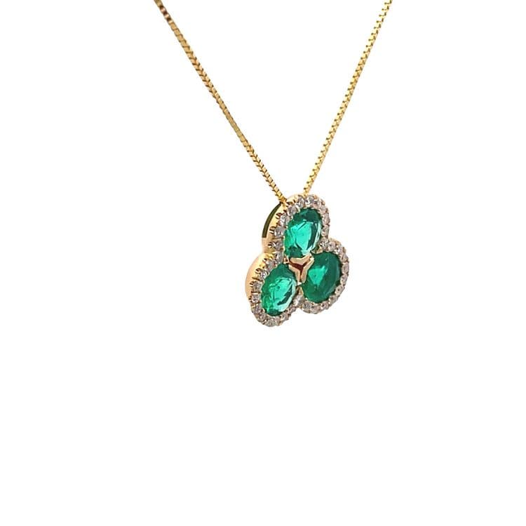 Collar dije trebol esmeraldas 0,80 cts