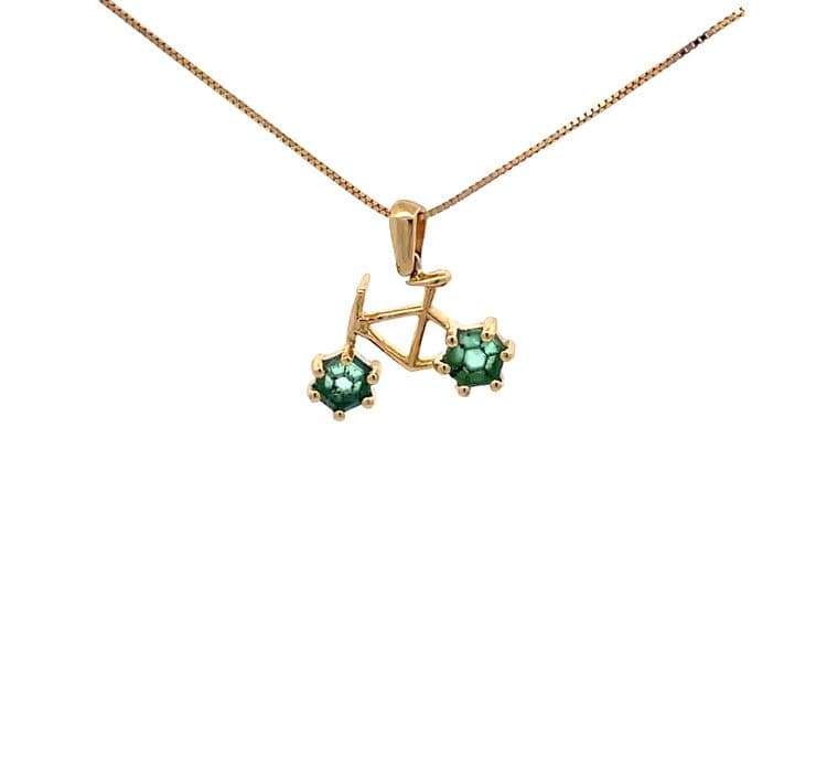 Dije diseño bicicleta con trapiches de esmeraldas