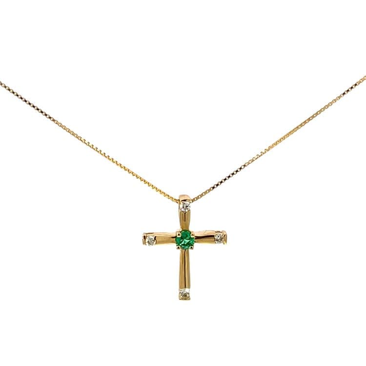 Dije cruz con esmeralda natural central