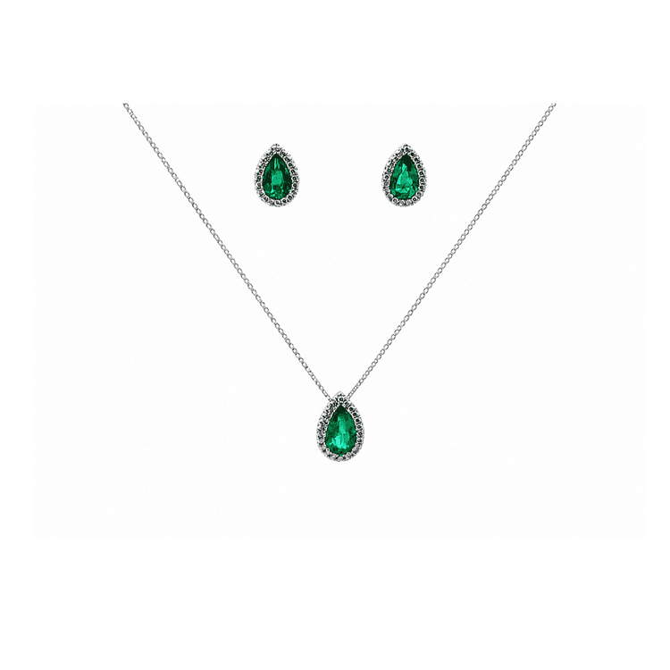 Aderezo set collar y aretes gota esmeralda