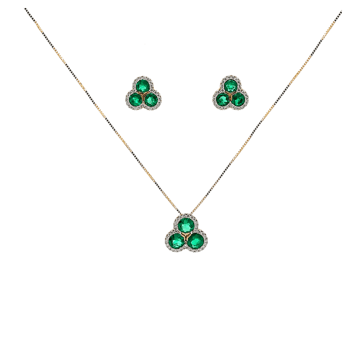 Aderezo set collar y aretes trebol esmeraldas