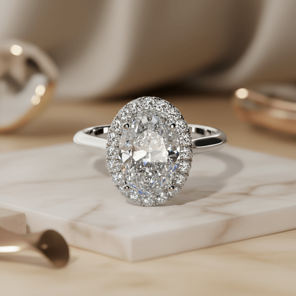 Anillo compromiso diamante oval estilizado