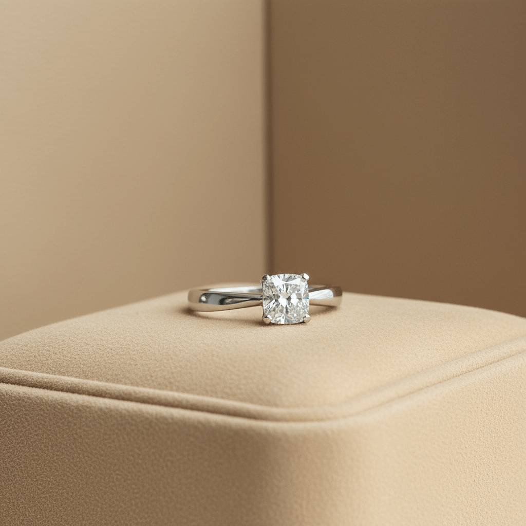 Anillo diamante corte cojín romántico