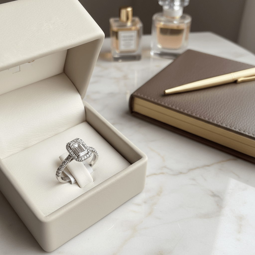 Anillo diamante corte esmeralda sofisticado