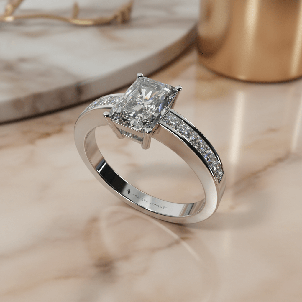 Anillo diamante radiante brillo hielo